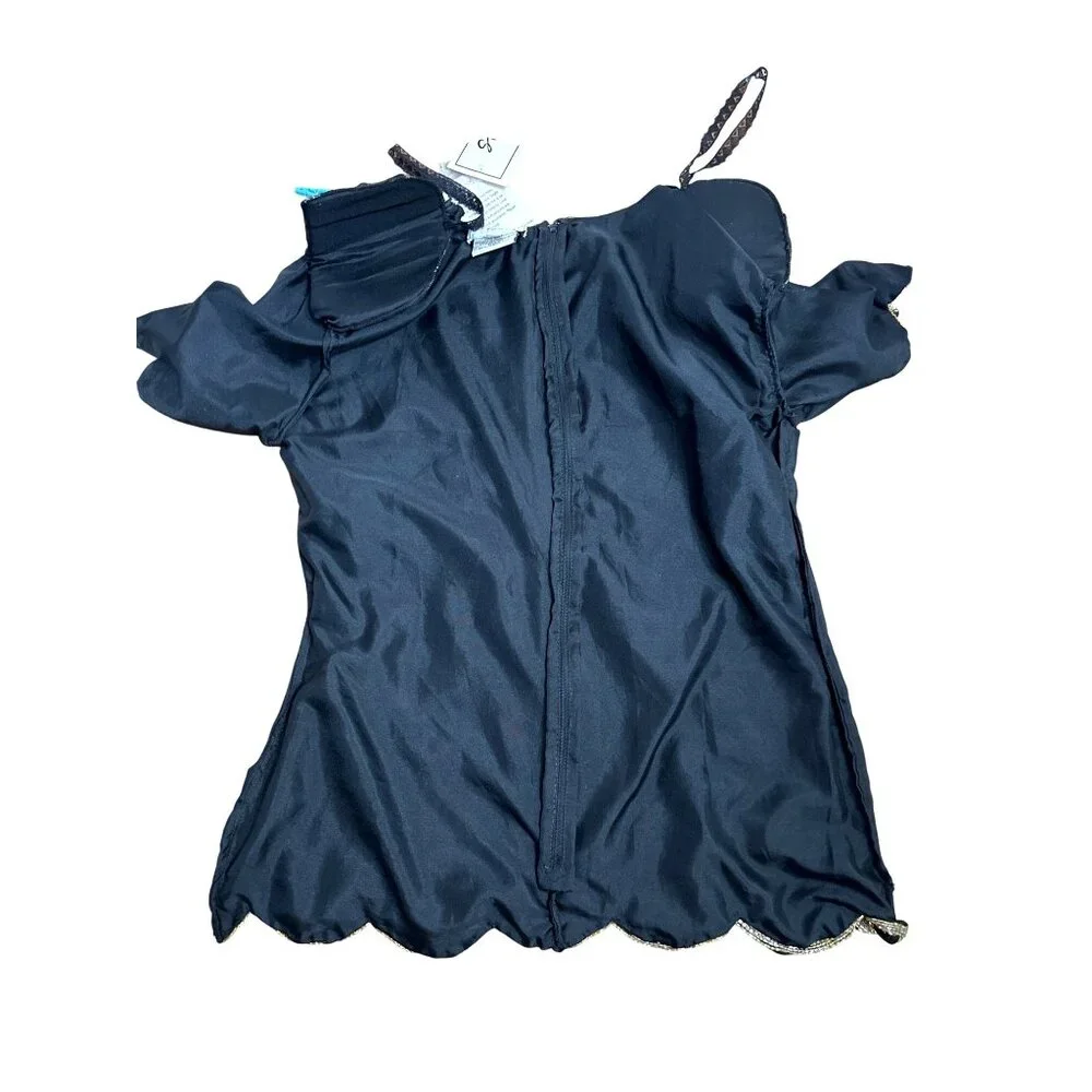 Stenay Small Black Gold All Silk Beaded Sequin Floral Blouse Vintage Evening Top - Picture 13 of 13